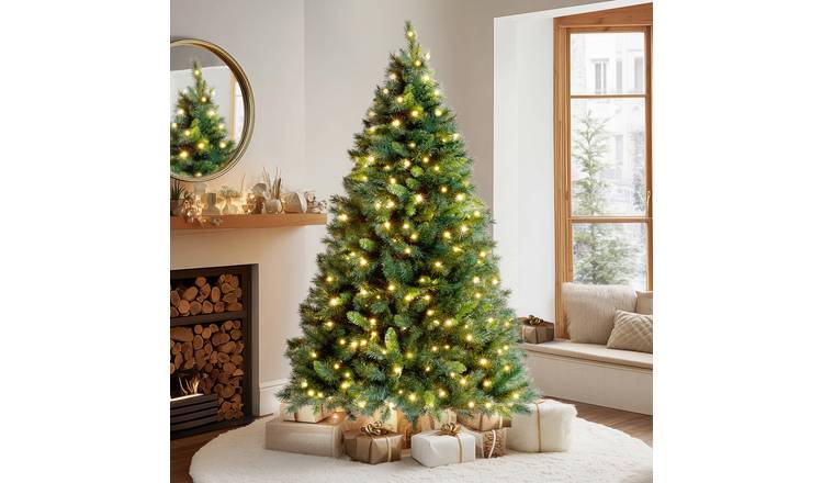 VeryMerry 6FT Snowhill Pre-Lit Christmas Tree with 8 Modes Timer - Warm White