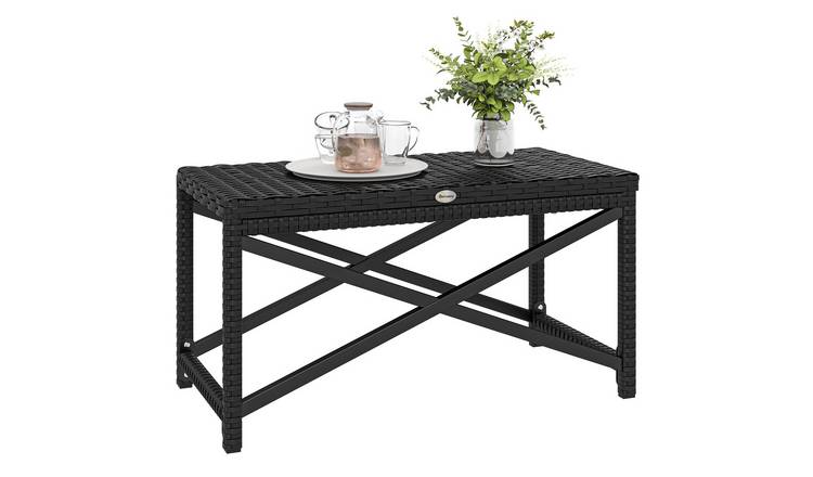 Outsunny PE Rattan Garden Side Table with X-Shaped Frame - Black