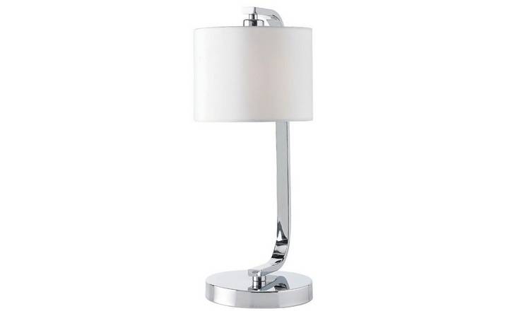 Loops Direct 17cm Diameter Steel and Fabric Table Lamp - Chrome and White