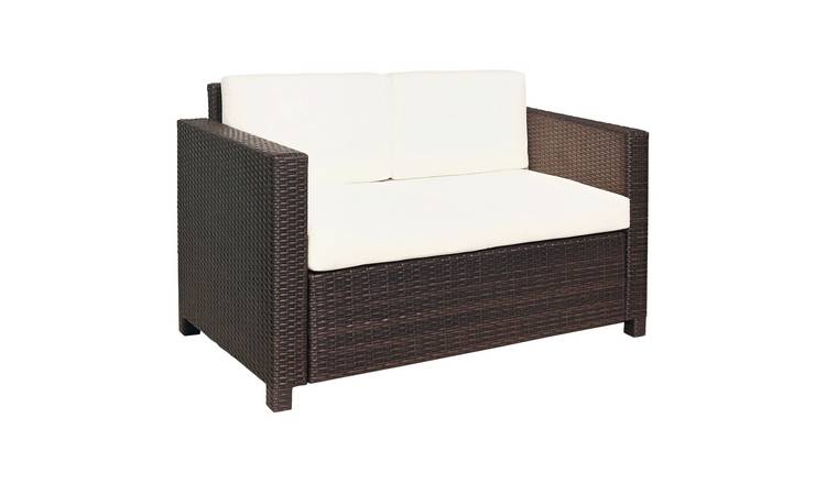 Outsunny 2 Seater Rattan Sofa with Soft Padded Cushion - Brown