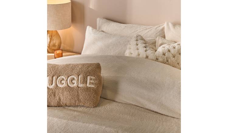 OHS 2 Pack Teddy Fleece Pillowcases - Cream