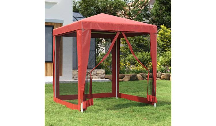 Walplus 2 x 2 m HDPE Party Tent with 4 Mesh Sidewalls - Red