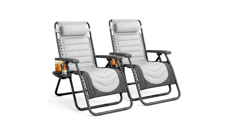 Keplin Set of 2 Colour Block Padded Zero Gravity Chairs - Light & Dark Grey
