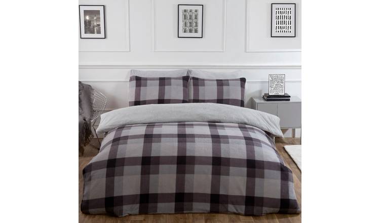 OHS Check Teddy Duvet Cover Set Grey - Double