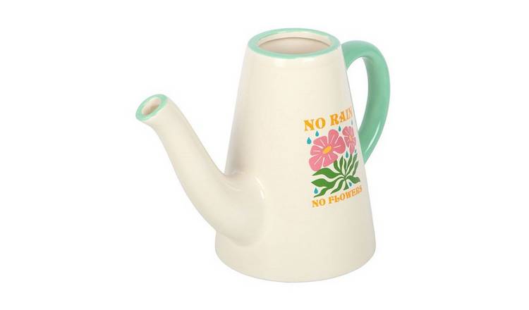 Something Different No Rain, No Flowers Ceramic 600ml Watering Can - White