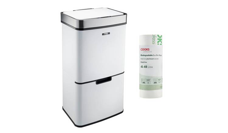 Cooks Professional 75L Sensor Bin with 25 Biodegradable Bags - White/Silver