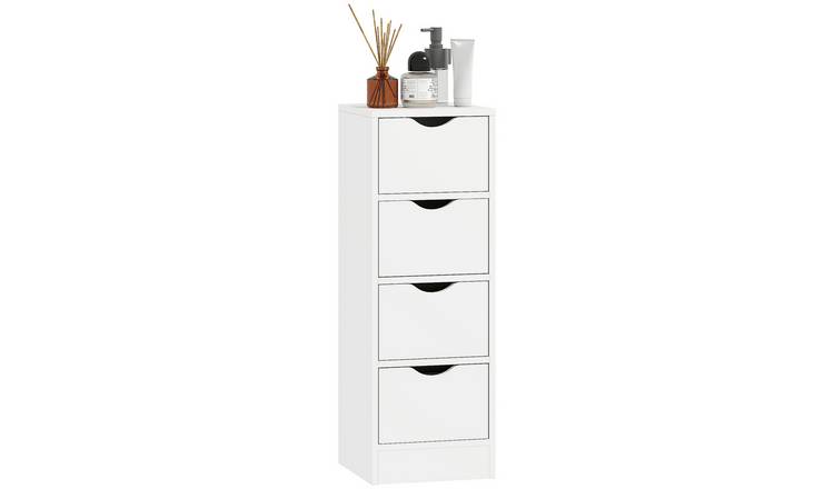 HOMCOM Bathroom Cabinet with 4 Drawers and Groove Handles - White