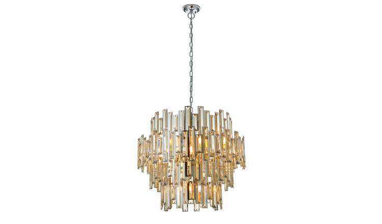Loops Direct 72cm Diameter Steel and Crystal Ceiling Pendant Light - Chrome
