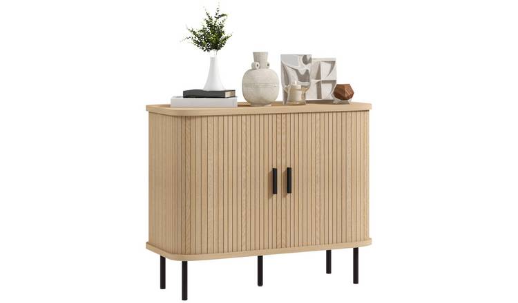 HOMCOM Modern Storage Sideboard with Sliding Doors and Steel Legs - Oak
