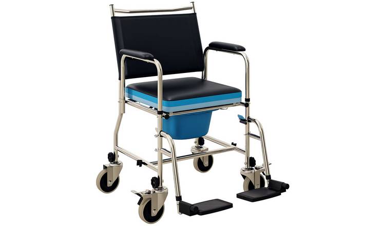 HOMCOM Wheeled Padded Shower Commode Chair – Black