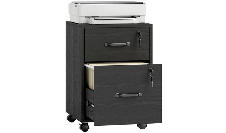 HOMCOM Wood Filing Cabinet with 2 Drawers and Hanging File Folder - Black