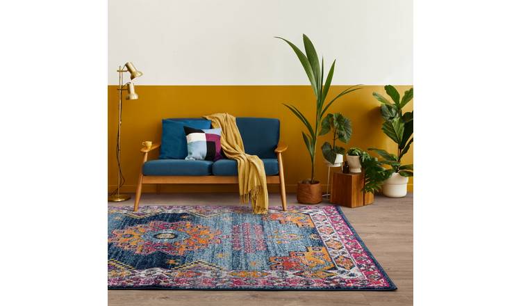 Mega Flooring Blue Modern Bordered Rug - 80 x 150cm