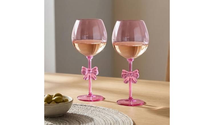 OHS 2 Pack Plastic Bow Wine Glasses - Pink