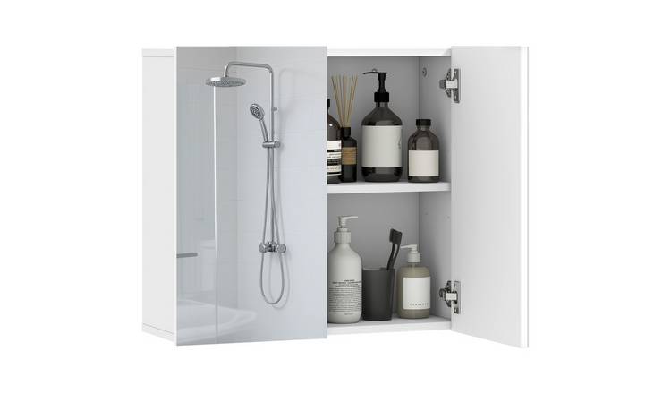 HOMCOM Wall Mounted Bathroom Mirror Cabinet with 2 Mirror Doors - White
