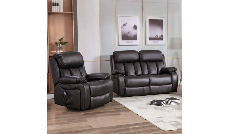 Furniture Online Chester Electric Recliner Leather 1+2 Seater Sofa Set - Brown
