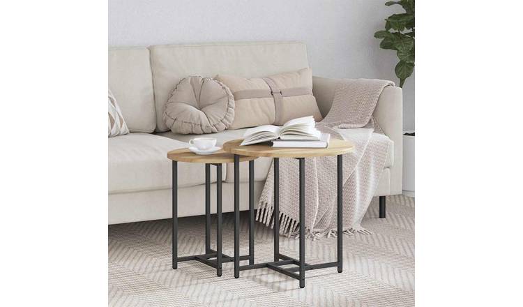 Walplus Pack of 2 Metal Side Table - Oak - 50 x 50 x 50 cm