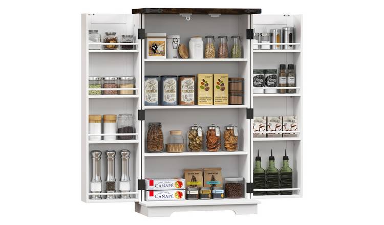 HOMCOM Adjustable Farmhouse Pantry Cabinet with Adjustable Shelves - White