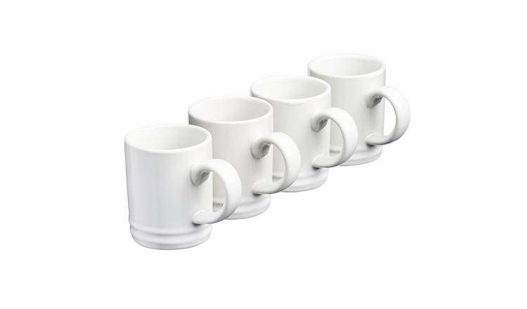 Cooks Professional Set of 4 Mini Stoneware Espresso Coffee Cups 100ml - White