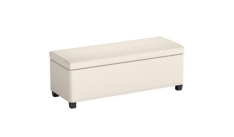 HOMCOM Corduroy Storage Chest Box with Wooden Legs - Beige