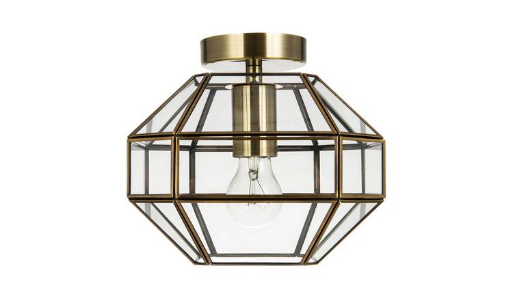 Happy Homewares Antique Brass Geometric Clear Glass Ceiling Light - 23cm