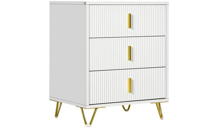 HOMCOM Modern 3 Drawer Chest with Steel Handles - White