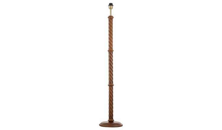 Happy Homewares Brown Mahogany Wooden Base with Twisting Pole Floor Lamp - 25cm