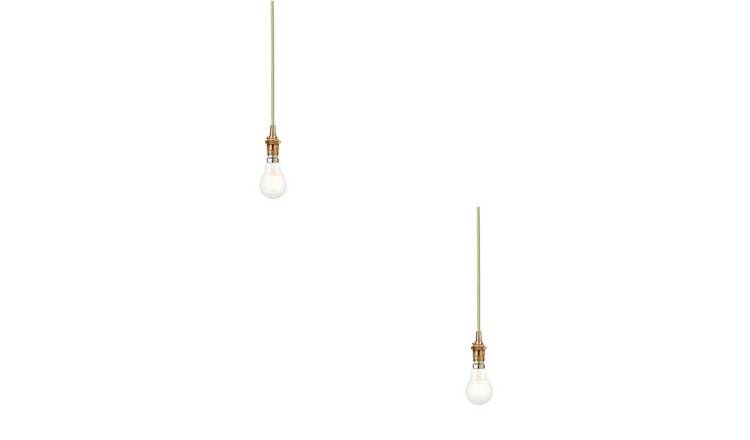Loops Direct Set of 2 Steel and Brass Pendant Light - Brushed Aged Brass