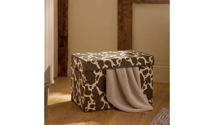 OHS Cow Print Large Collapsible Storage Box With Lid - Brown/Natural