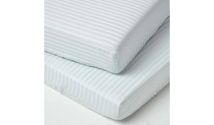 Homescapes 2 Egyptian Cotton Blue Kids Satin Stripe Fitted Sheets - Cot Bed