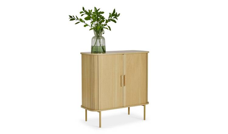 Vonhaus Landos 2 Door Tambour Design with Sliding Doors Sideboard - Light Wood