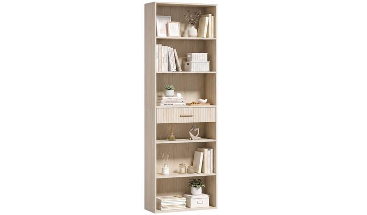 HOMCOM 7 Tier Freestanding Tall Bookcase with Cubes - Oak