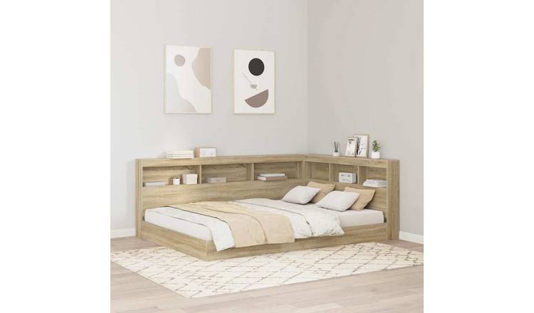 Walplus Engineered Wood Storage Headboard - Light Oak - 207.5 x 157.5 x 76.5 cm
