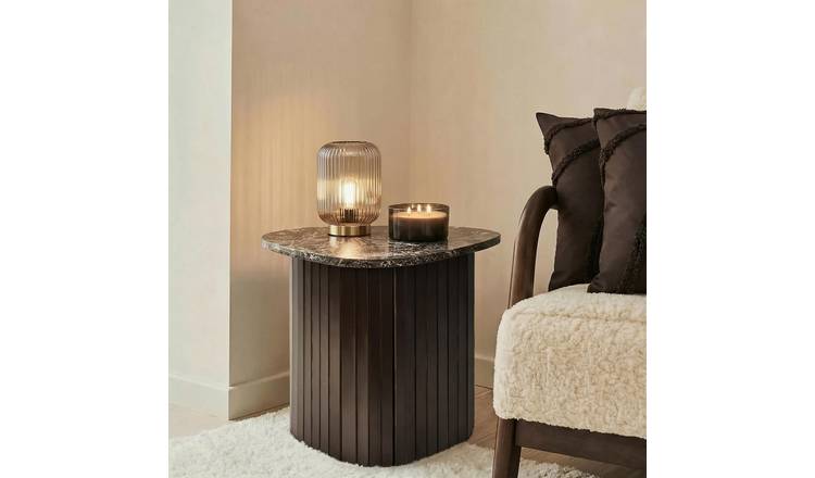 OHS Madison Ribbed Side Table - Dark Brown Marble