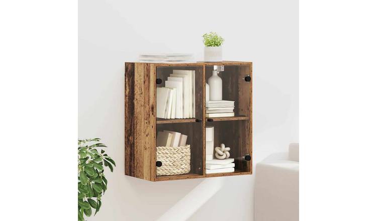 Walplus Engineered Wood Glass Door Wall Cabinet - Dark Wood - 68 x 37 x 68.5 cm