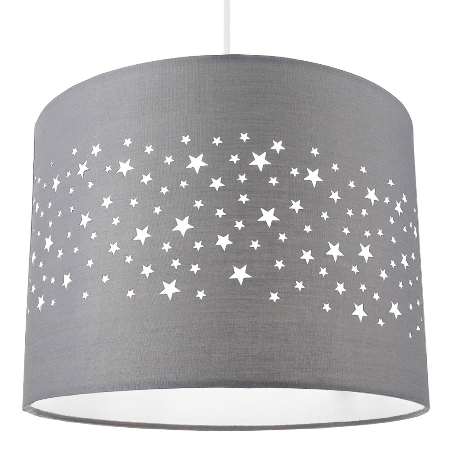 Happy Homewares Grey Stars Decorated Children Kids Soft Pendant Shade - 25cm - Image 1