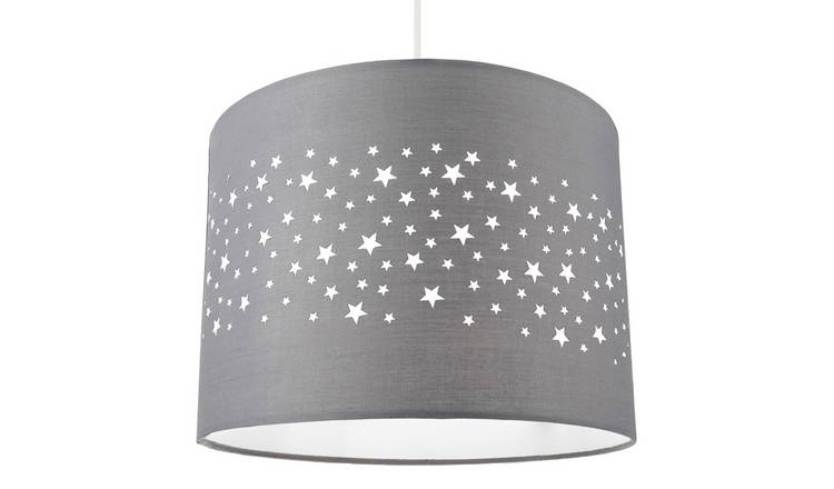 Happy Homewares Grey Stars Decorated Children Kids Soft Pendant Shade - 25cm
