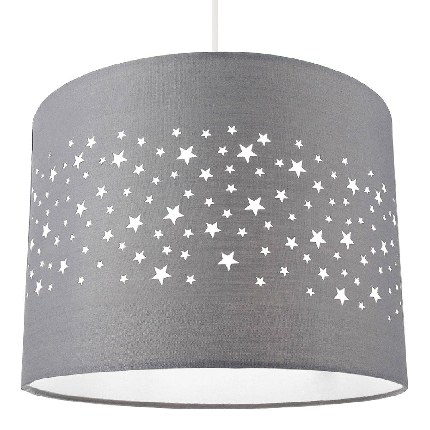 Happy Homewares Grey Stars Decorated Children Kids Soft Pendant Shade - 25cm - Image 1
