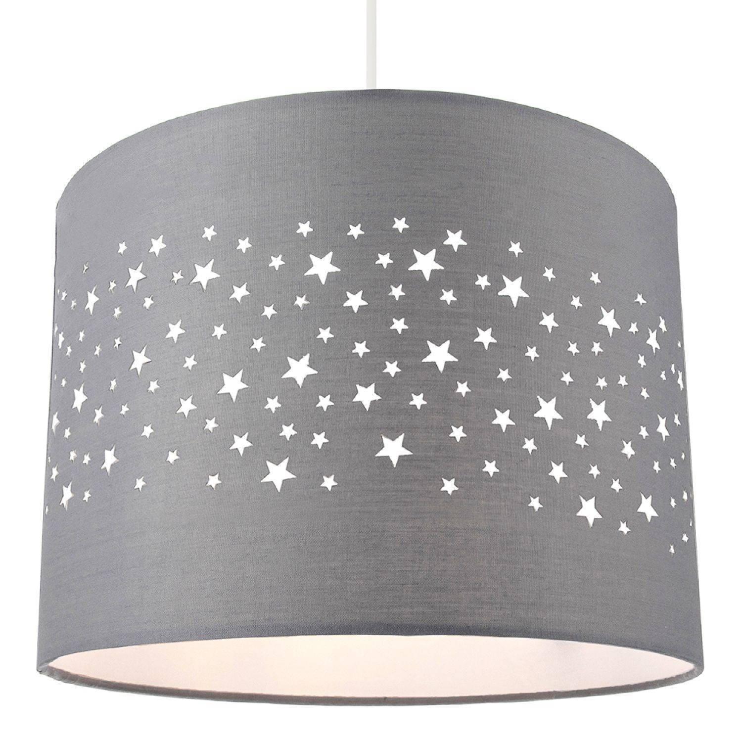 Happy Homewares Grey Stars Decorated Children Kids Soft Pendant Shade - 25cm - Image 2