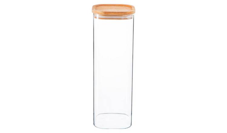 Argon Tableware Square Glass Storage Jar with Wooden Lid - 2200ml