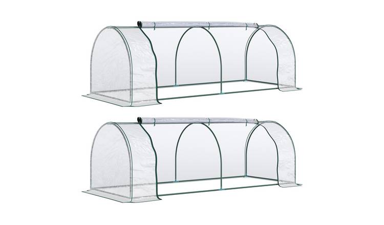 Outsunny Set of 2 Steel Frame Tunnel Greenhouse – Transparent