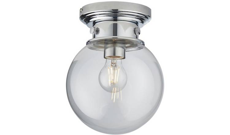 Loops Direct Steel and Glass Flush Ceiling Light - Chrome and Clear