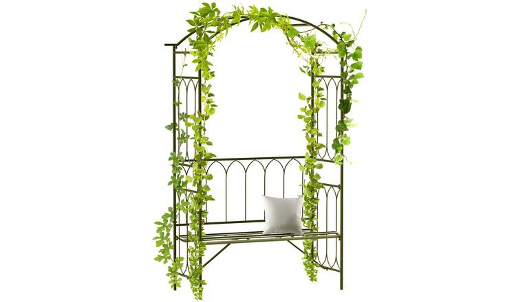 Outsunny 2 Seater Metal Arch Bench for Climbing Plant - Black