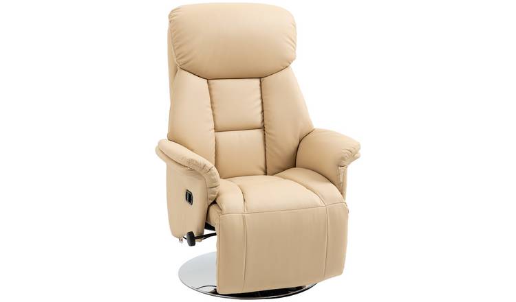 HOMCOM PU Leather Manual Recliner Chair with Footrest and Padded Arms - Beige