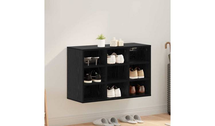 Walplus Engineered Wood Shoe Cabinet - Black Oak - 77.5 x 30 x 51 cm