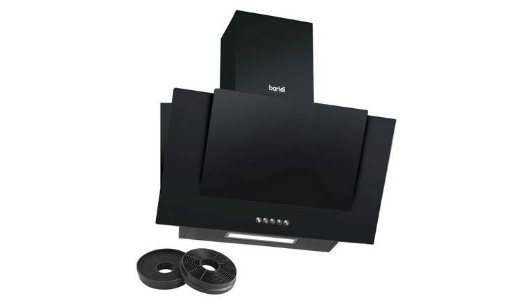 Baridi 60cm Angled Chimney Cooker Hood - Black Glass