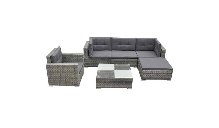 Walplus 6 Piece Poly Rattan Garden Lounge Set - Grey - 74 x 74 x 26 cm