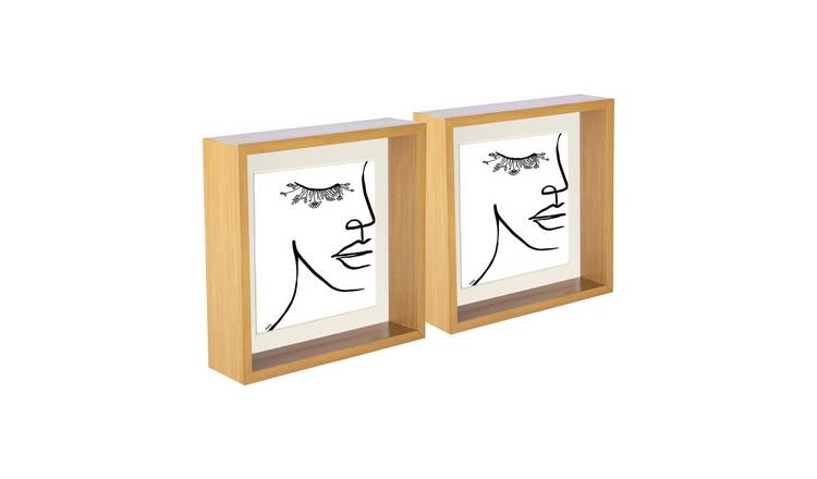 Nicola Spring 3D Deep Box Frames - 8 x 8" with Mount - Set of 2 - Light Wood