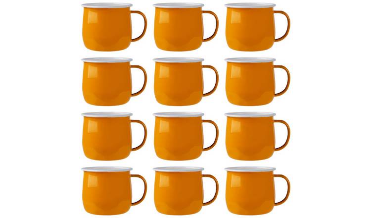 Argon Tableware Coloured 375ml Enamel Belly Mugs Pack of 12 - Yellow