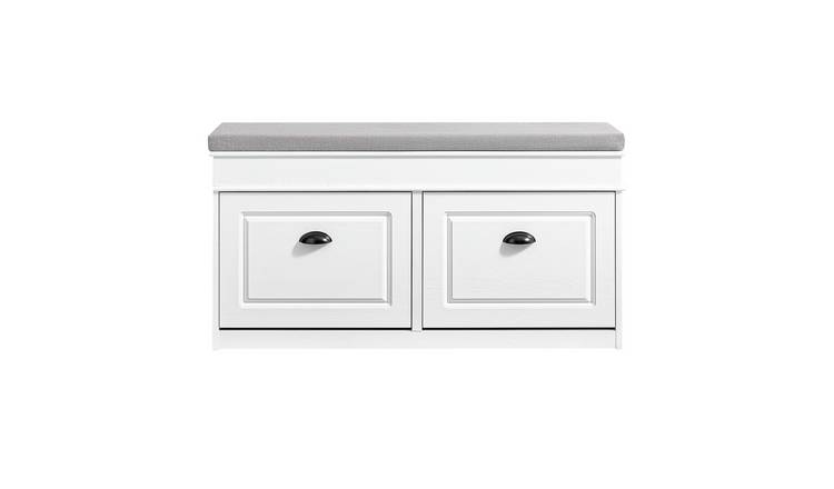 SoBuy 2 Flip Drawer Slim Shoe Storage Bench - White Vintage