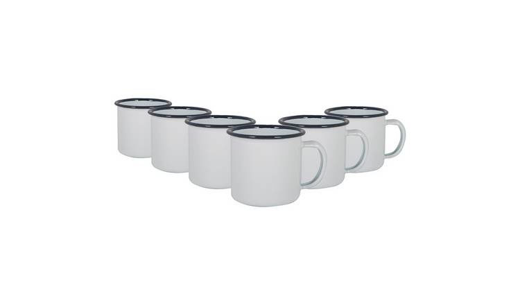 Argon Tableware White Enamel Espresso Cups - 130ml - Navy - Pack of 6